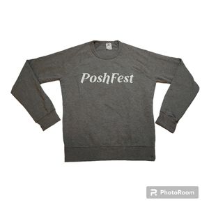 Poshmark PoshFest Gray Crewneck Sweatshirt Top M Fitted Long Sleeve Posh Sweater